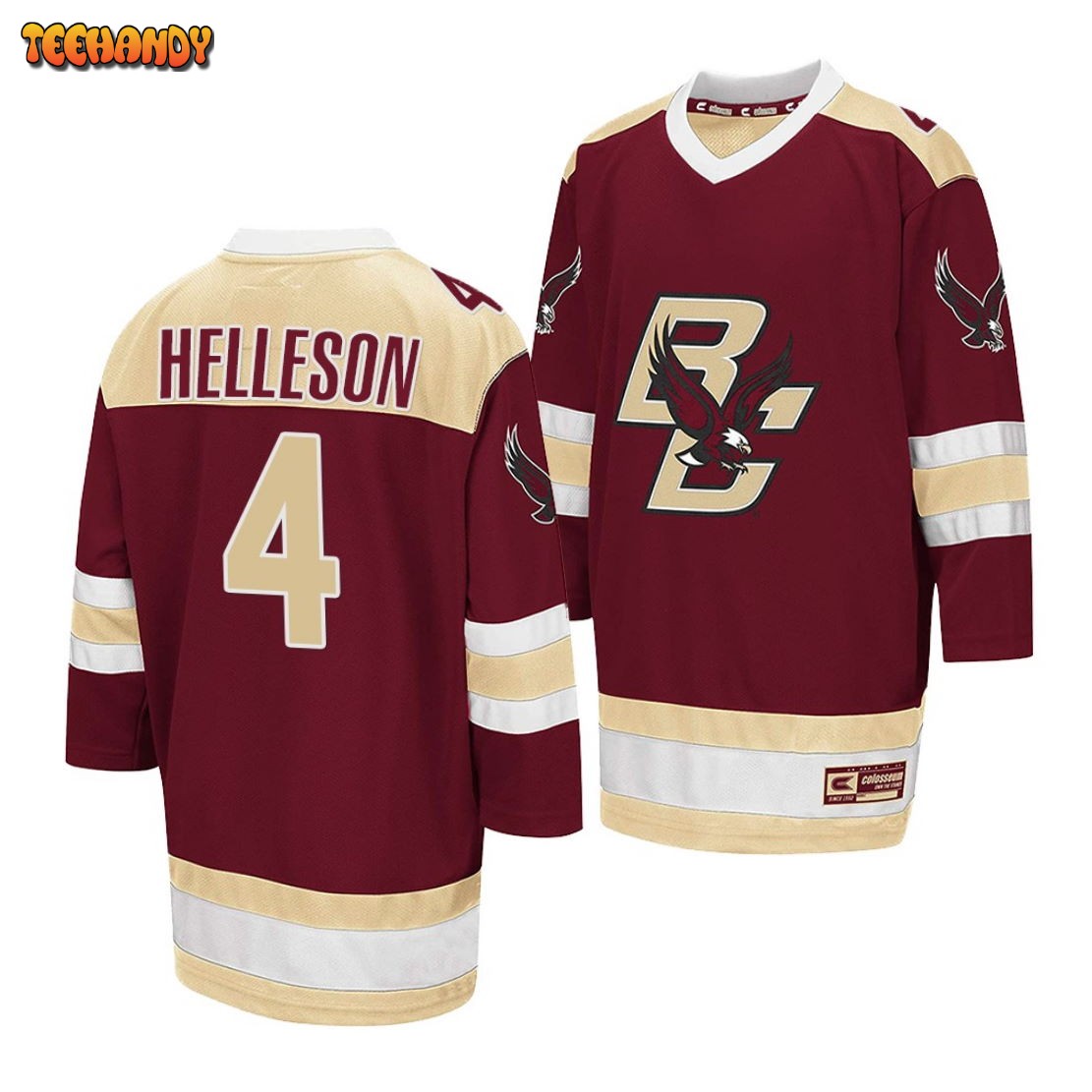 Boston College Eagles Drew Helleson College Hockey Maroon Away Jersey