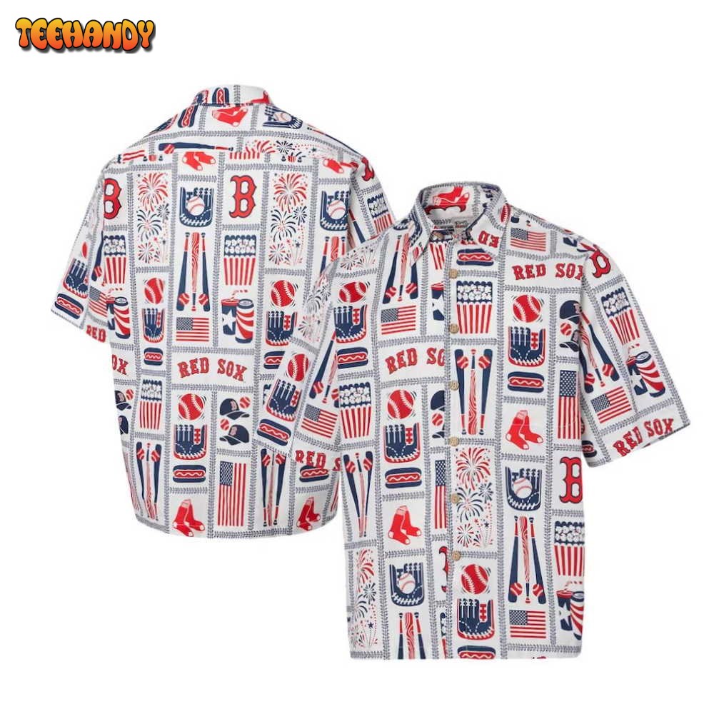 Boston Red Sox White Americana Hawaiian Shirt