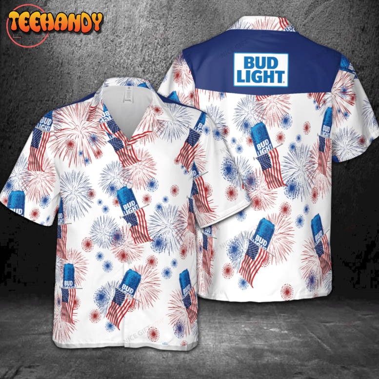 Bud Light American Flag Fireworks Hawaiian Shirt