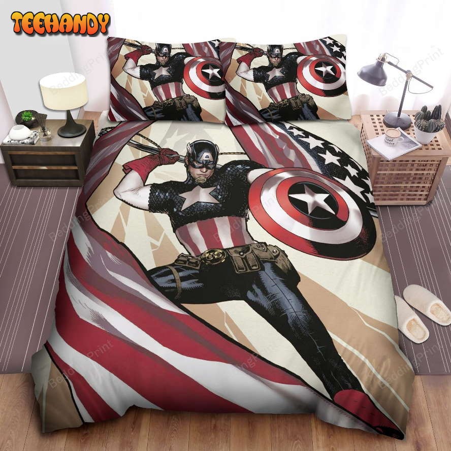 Captain America With American Flag Duvet Cover Bedding Set