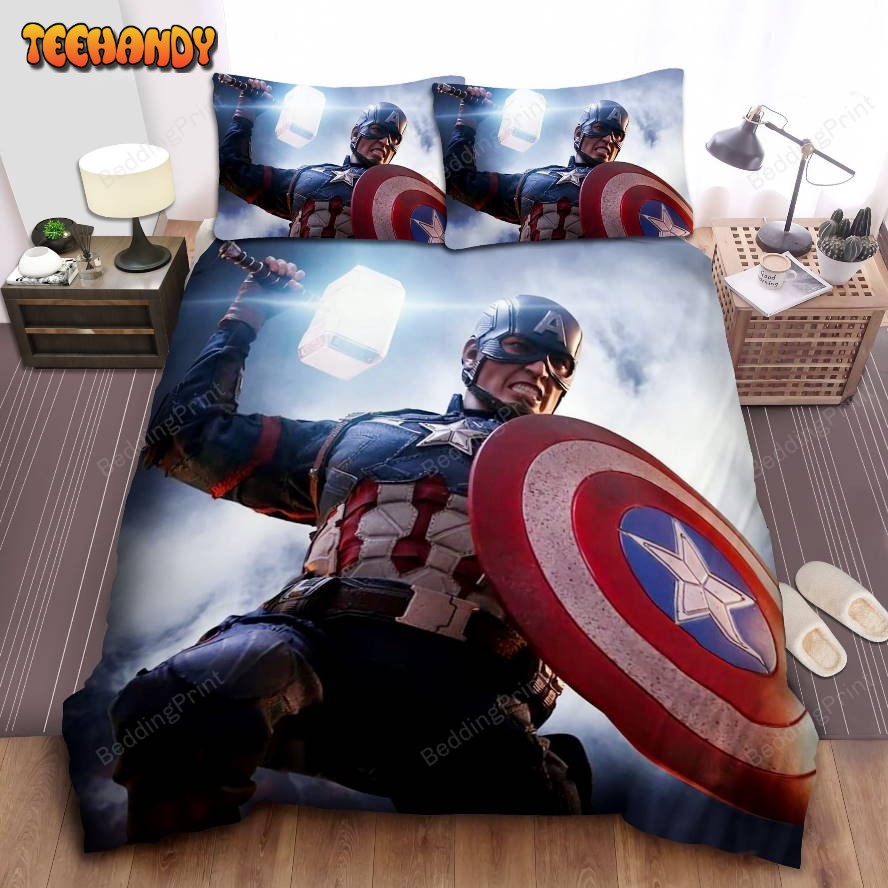 Captain America With Thor Hammer Bedding Set