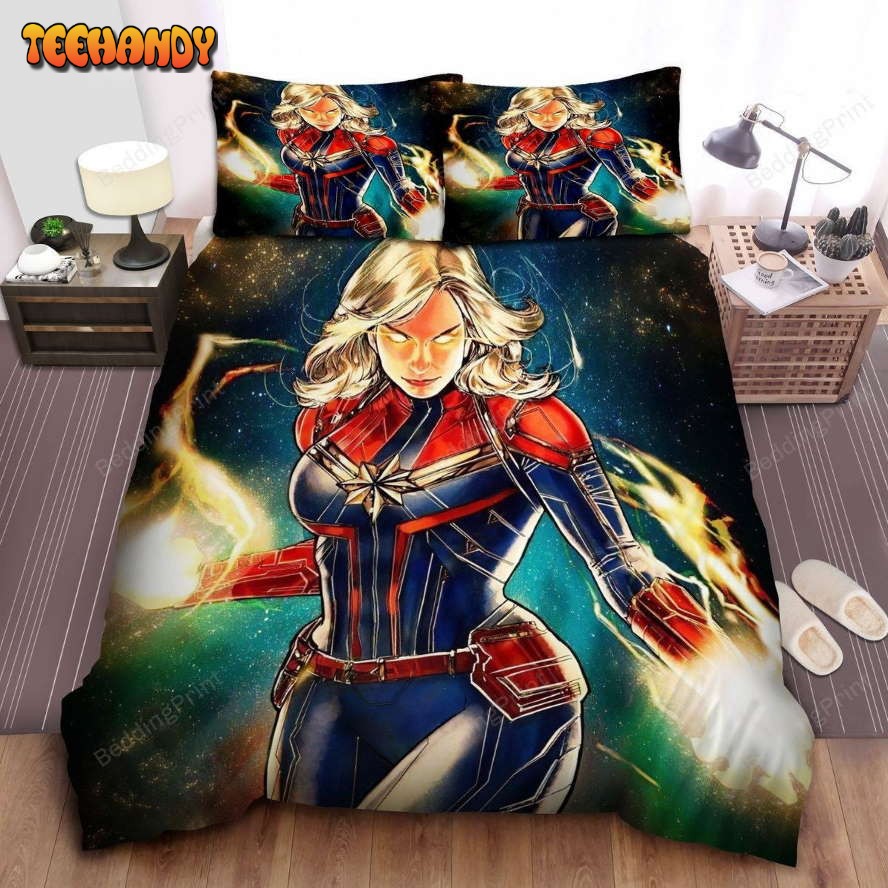 Captain Marvel Glowing Eyes And Hands Artwork Bedding Set