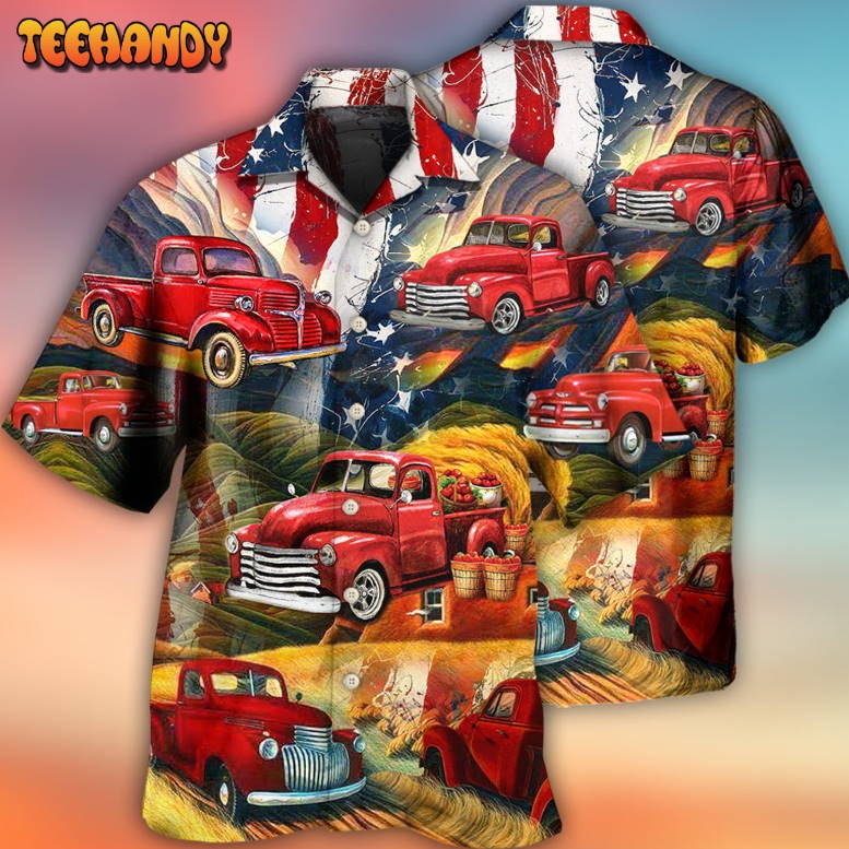 Car Independence Day Red Car Vintage Hawaiian Shirt