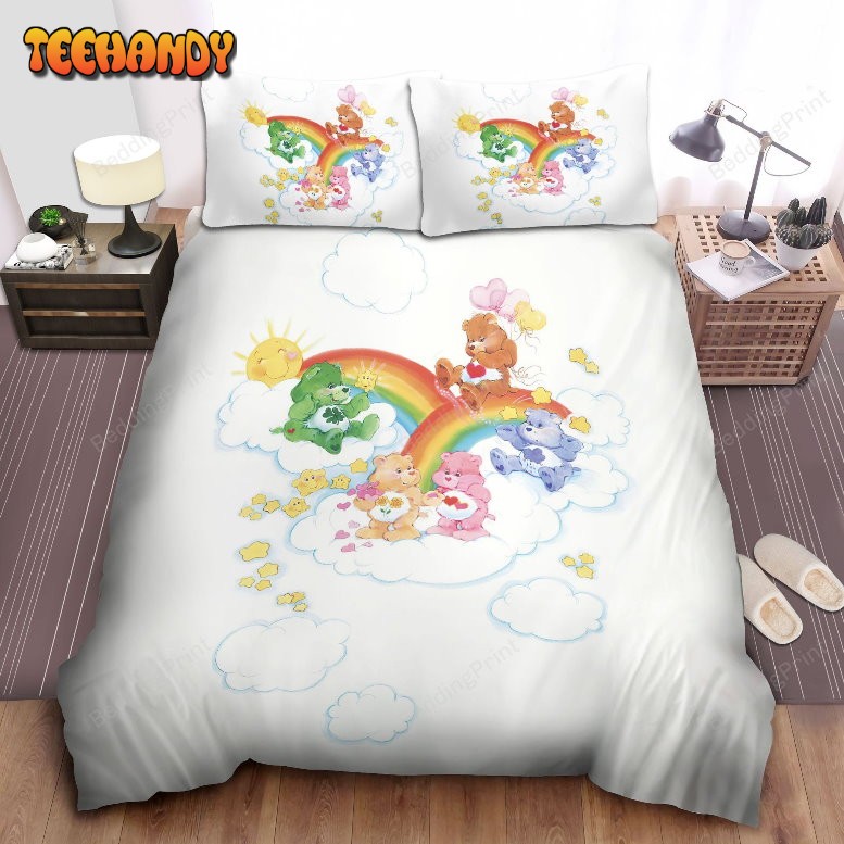 Care Bears Sitting On The Clouds With Stars And Rainbows Bedding Set