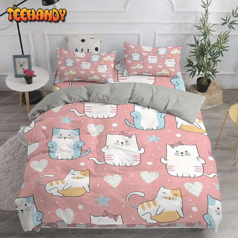 Cartoon Mini Cats Drawing Pattern Bedding Set