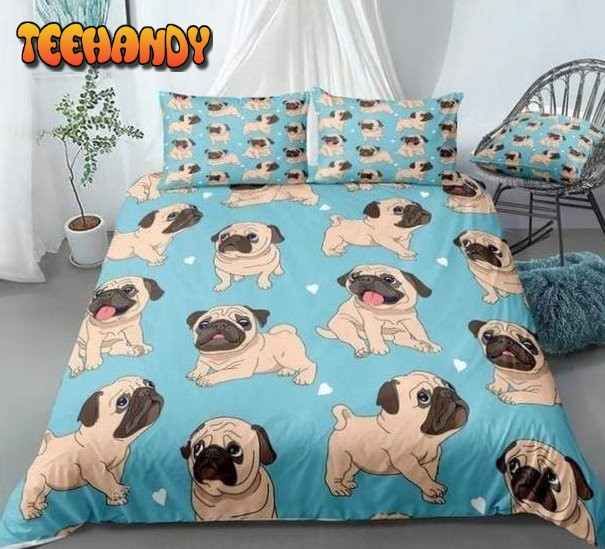 Cartoon Pugs Blue Bed Sheets Duvet Cover Bedding Sets