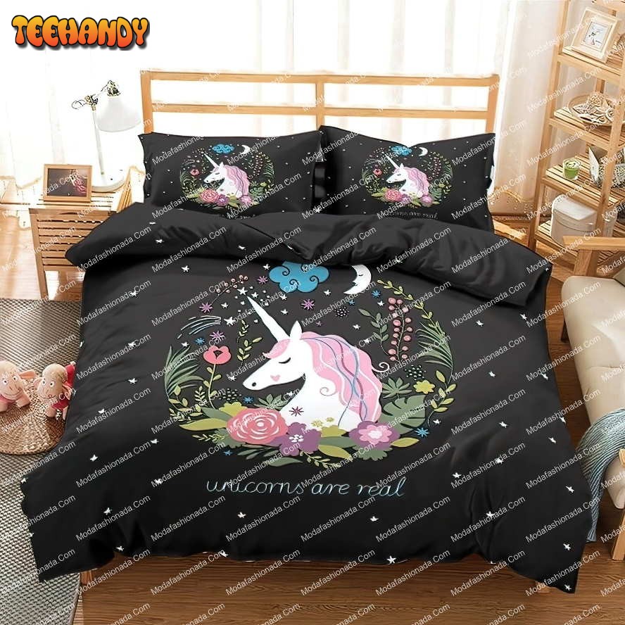 Cartoon Unicorn Pink Black Cute Bedding Sets