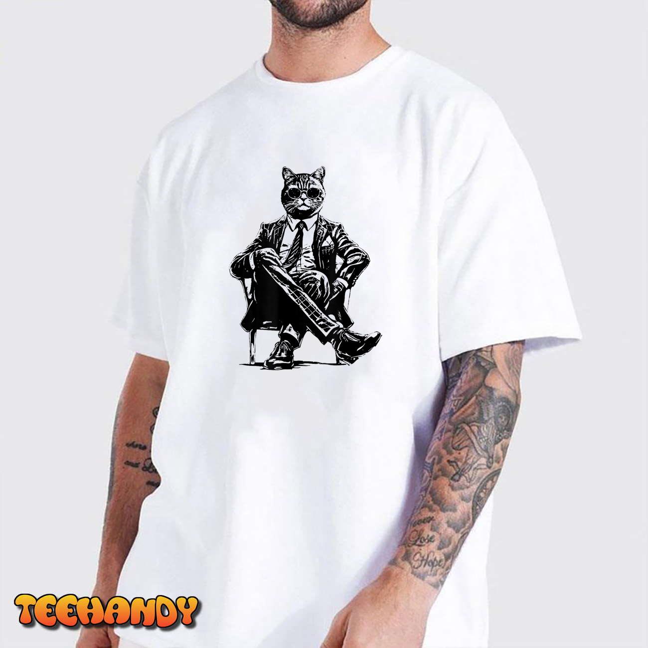 Cat Shirt Funny Cat of Wall Street Womens Tees Mens Cat T-Shirt