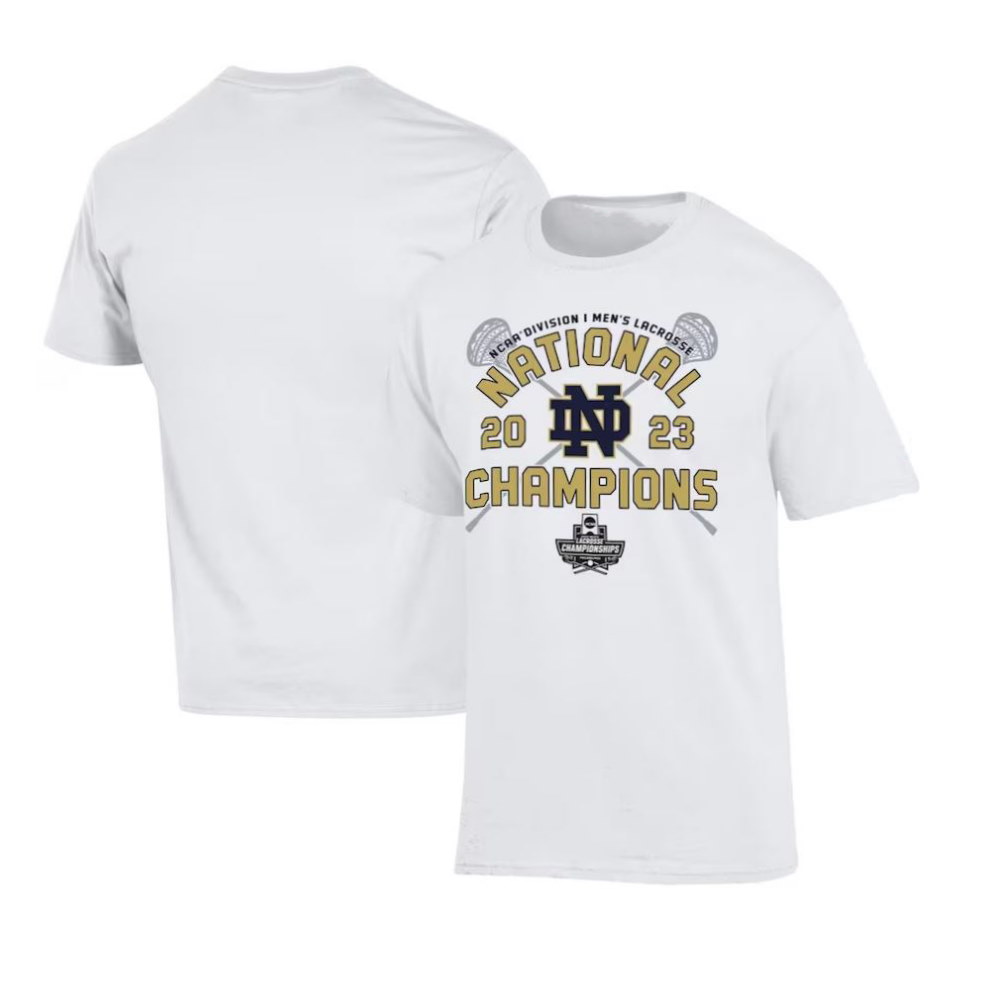 Champion White Notre Dame Fighting Irish 2023 NCAA Men’s Lacrosse National Champions Locker Room T-Shirt