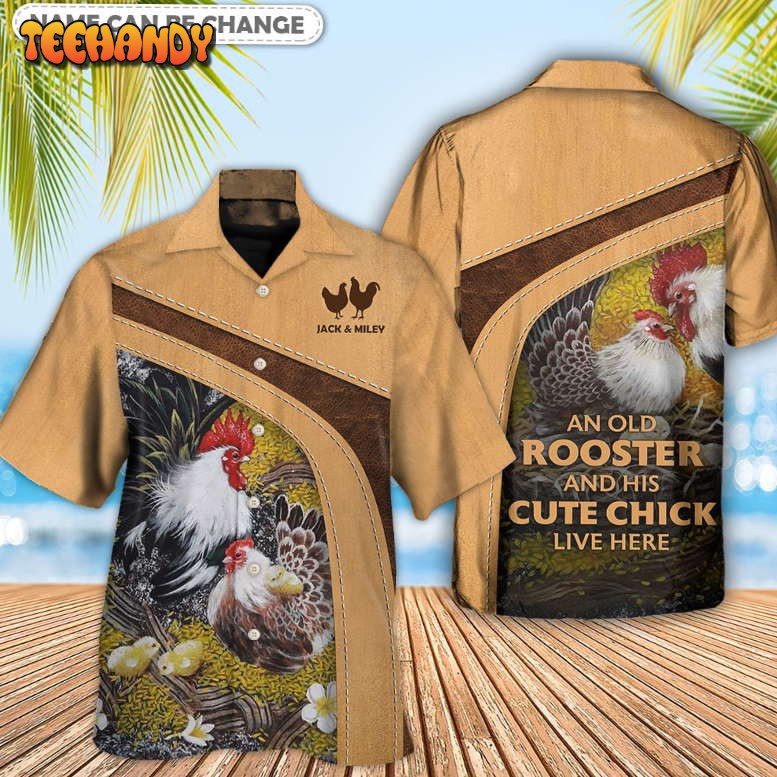 Chicken An Old Rooster And His Cute Chick Personalized Hawaiian Shirt