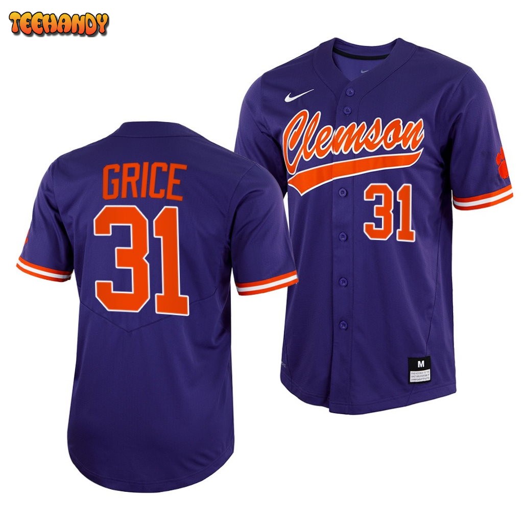 Clemson Tigers Caden Grice College Baseball Jersey Purple