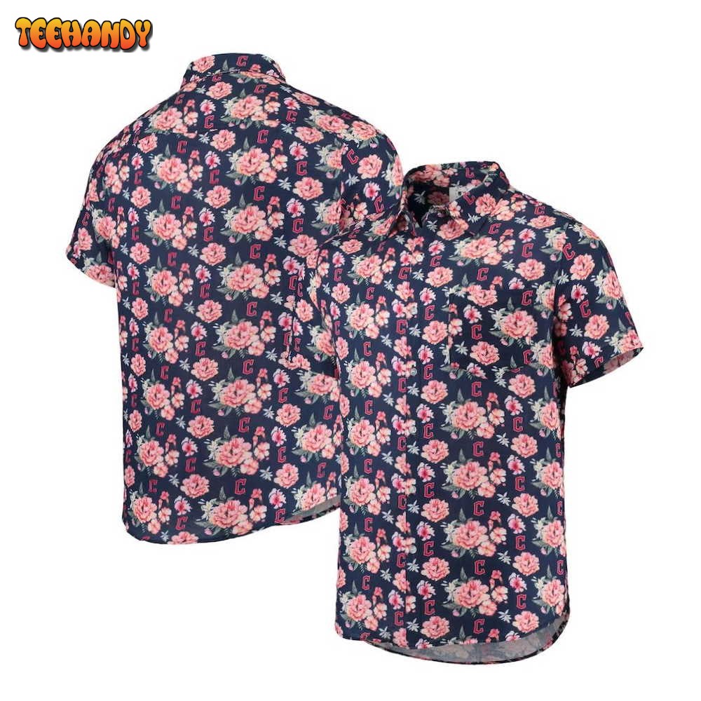 Cleveland Guardians Navy Floral Hawaiian Shirt