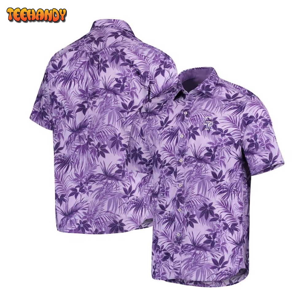 Colorado Rockies Tommy Bahama Purple Sport Reign Forest Fronds Hawaiian Shirt