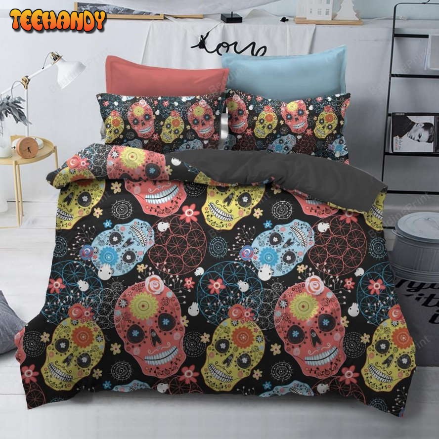 Colored Sugar Skulls Duvet Cover Bedding Set