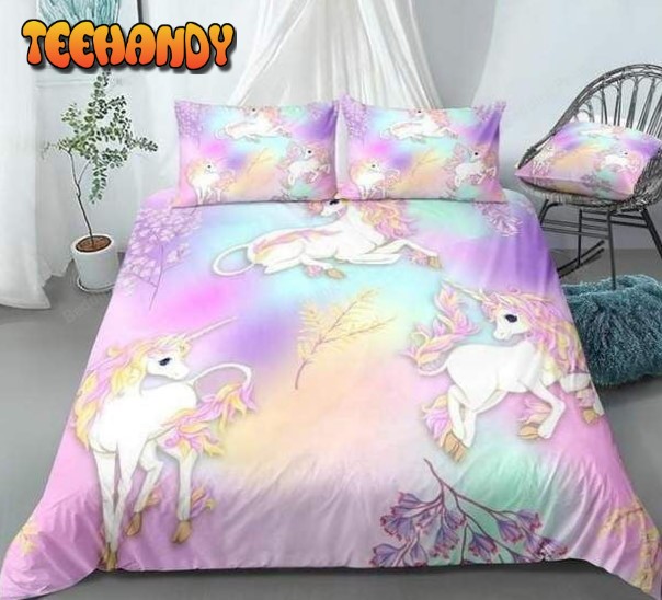 Colorful Flower Unicorn Duvet Cover Bedding Set