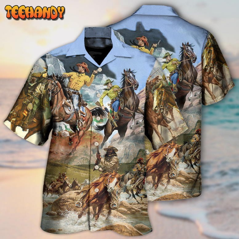 Cowboy Shootin Riding Horse Desert Hawaiian Shirt