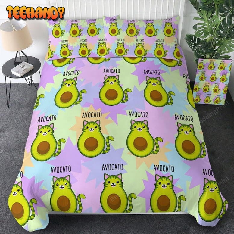 Cute Avacado Cat Pattern Duvet Cover Bedding Set