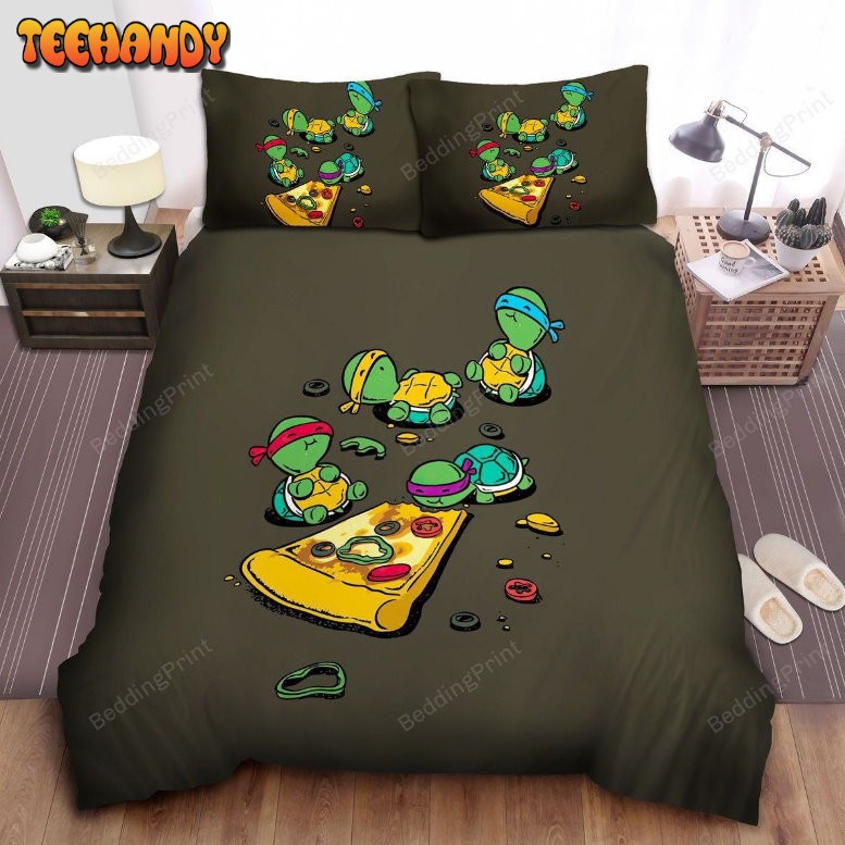 Cute Little Ninja Turtles Eating Pizza Duvet Cover Bedding Set