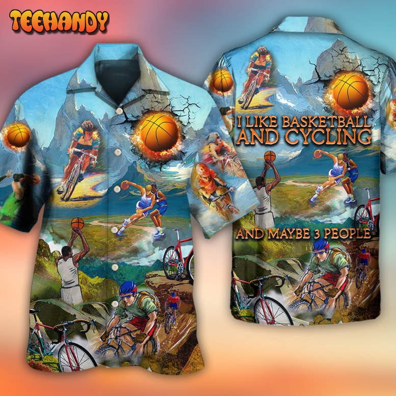 Cycling And Basketball Moutain Painting Lover Hawaiian Shirt