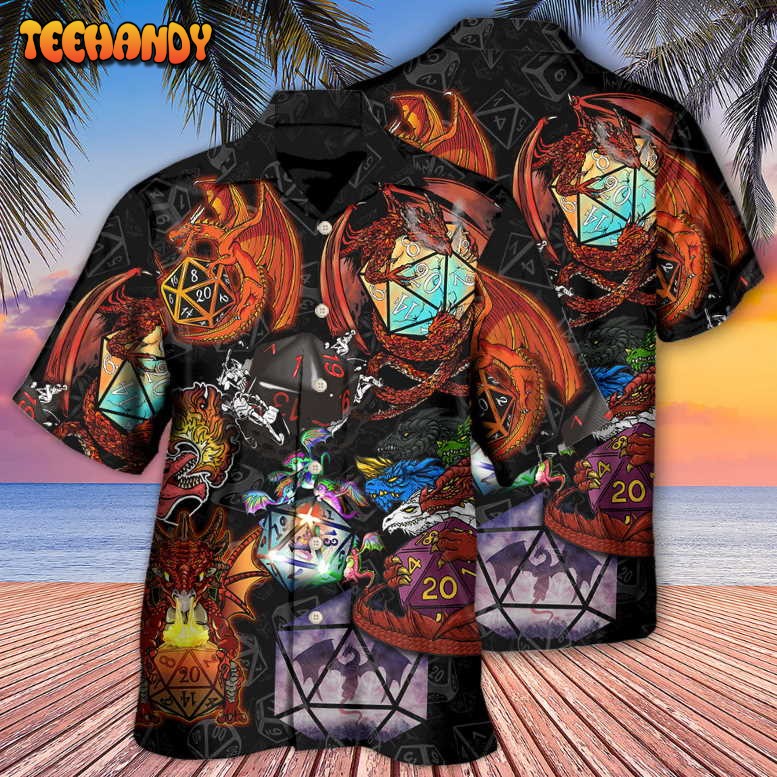 D20 And Fire Dragon Art Hawaiian Shirt