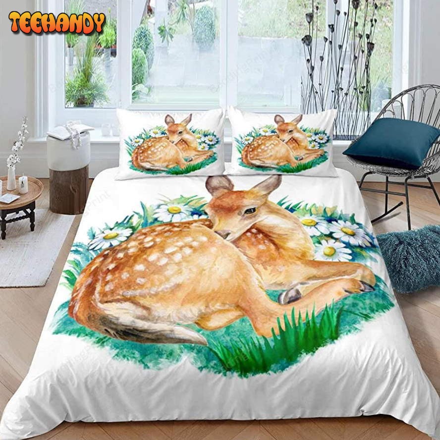 Deer With Flower Duvet Cover Bedding Sets