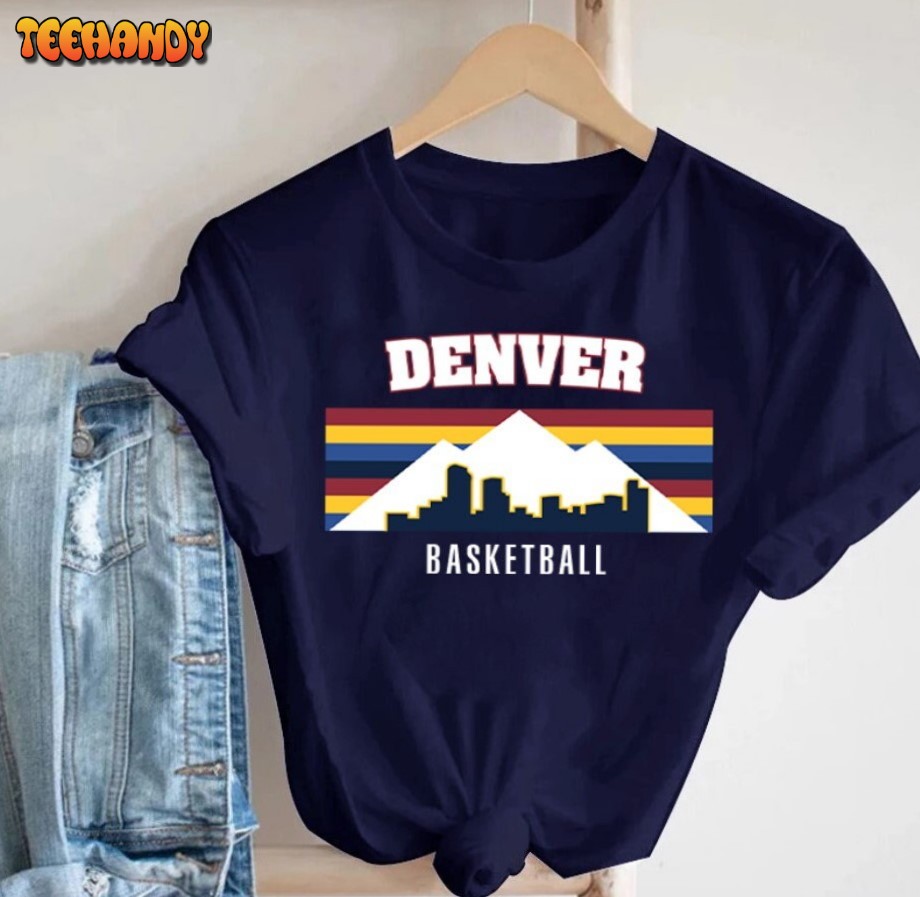 Denver Basketball Pattern Line Vintage Navy T Shirt, Denver Basketball Team Retro Shirt