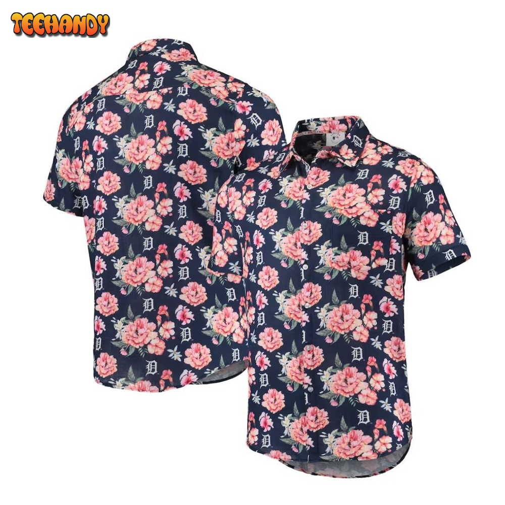 Detroit Tigers Navy Floral Hawaiian Shirt