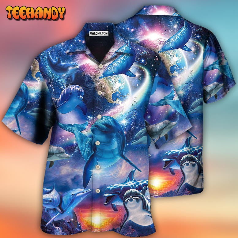 Dolphin Galaxy Blue Glow Style Hawaiian Shirt