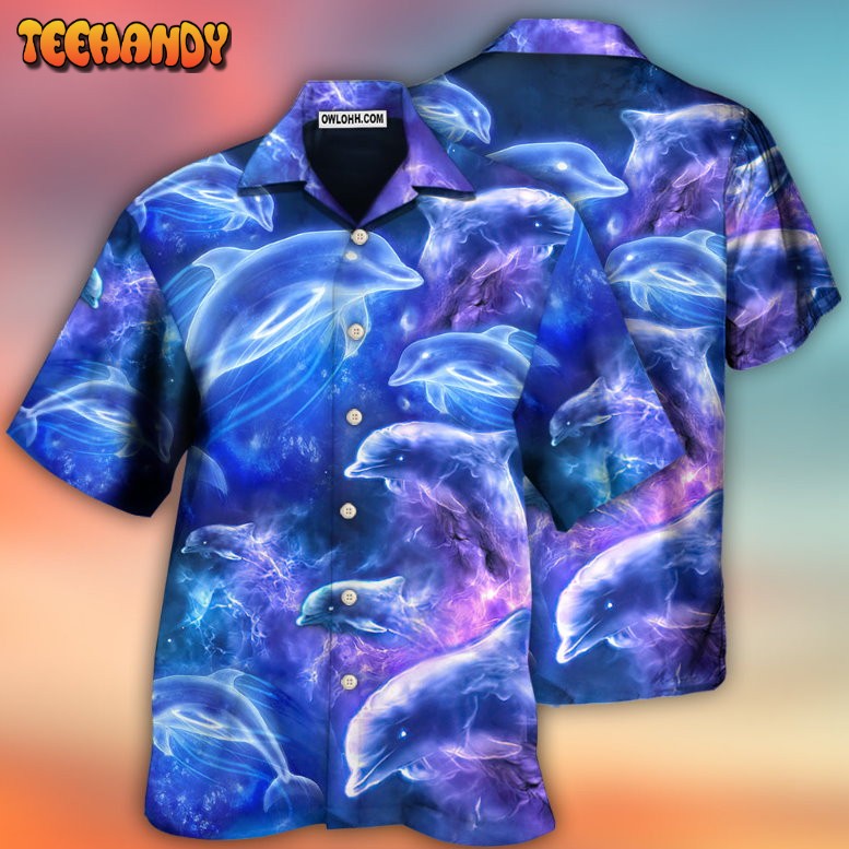 Dolphin Galaxy Neon Glow Style Hawaiian Shirt