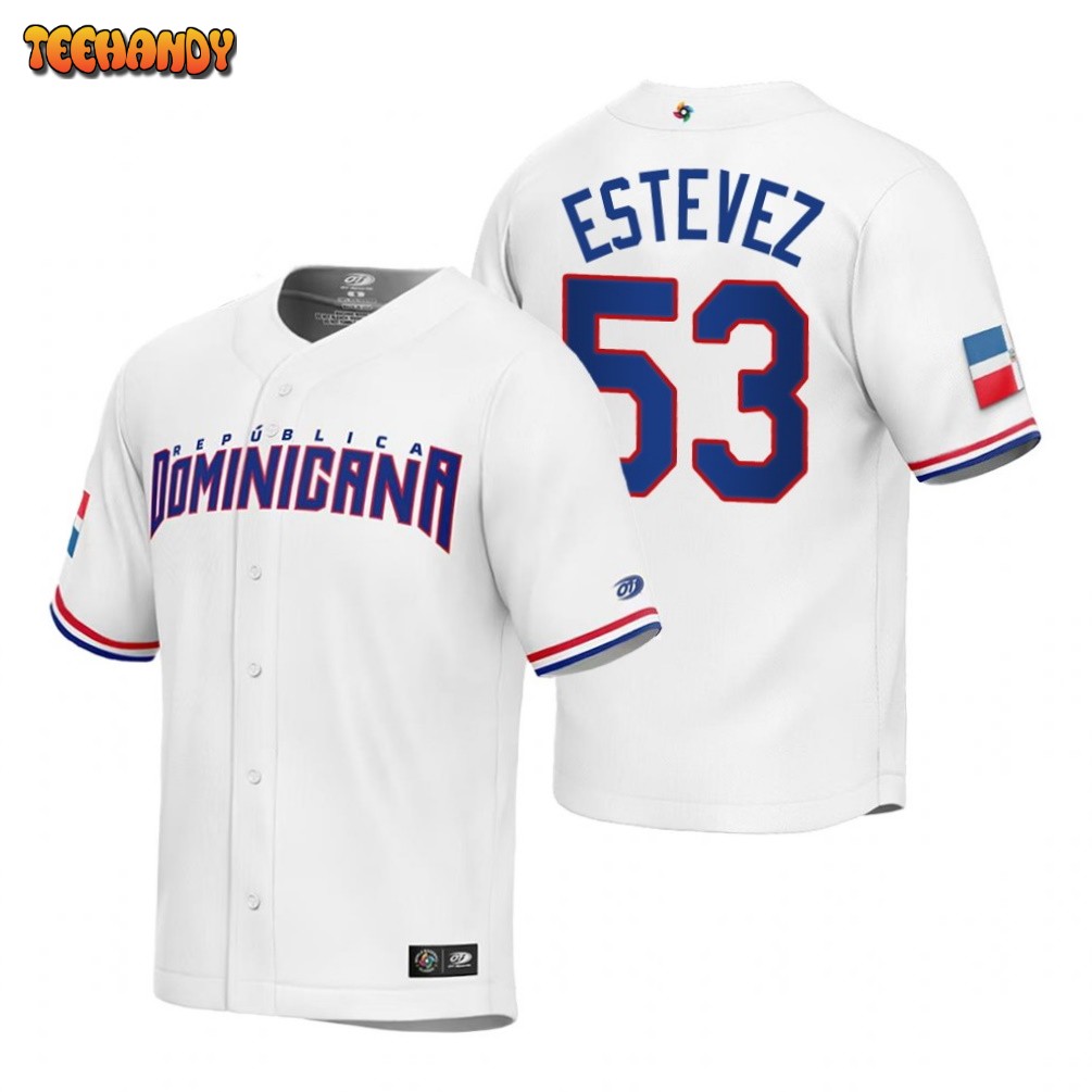 Dominican Republic Carlos Estevez White Replica 2023 World Baseball Classic Jersey