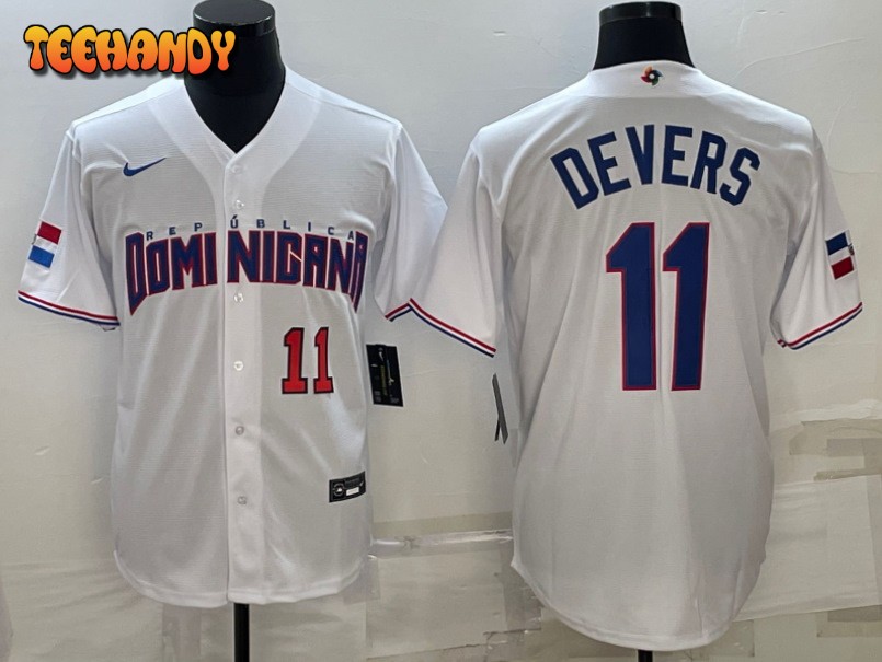 Dominican Republic Rafael Devers White Red Replica 2023 World Baseball Classic Jersey