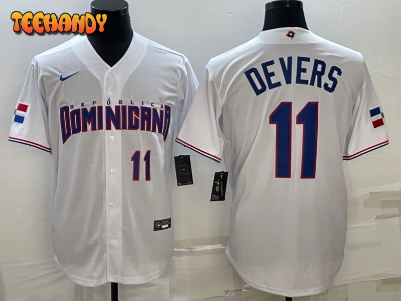 Dominican Republic Rafael Devers White Royal Replica 2023 World Baseball Classic Jersey