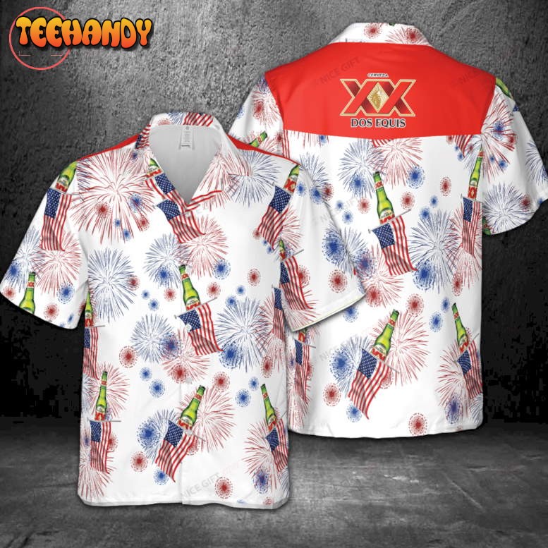 Dos Equis XX American Flag Fireworks Hawaiian Shirt