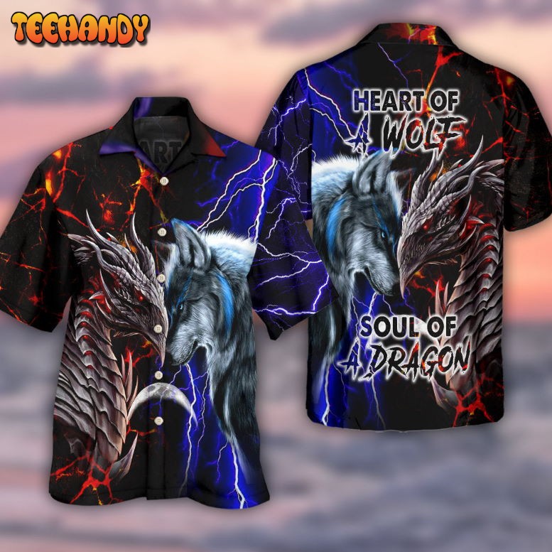 Dragon And Wolf Red And Blue Hawaiian Shirt