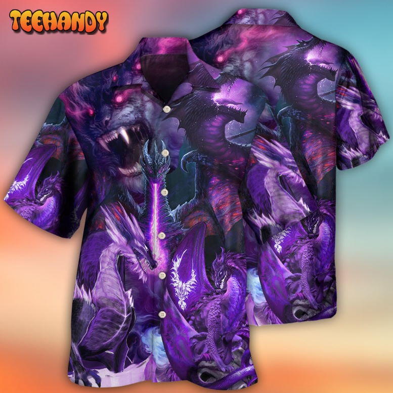 Dragon Dark Purple Lightning Art Style Hawaiian Shirt