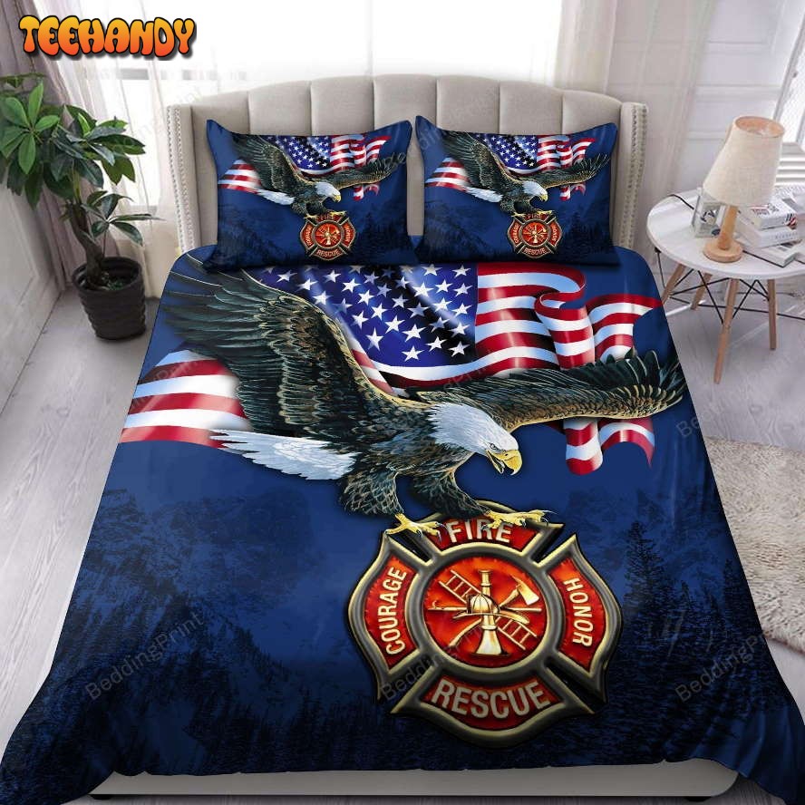 Eagle Firefighter American Flag Bedding Set