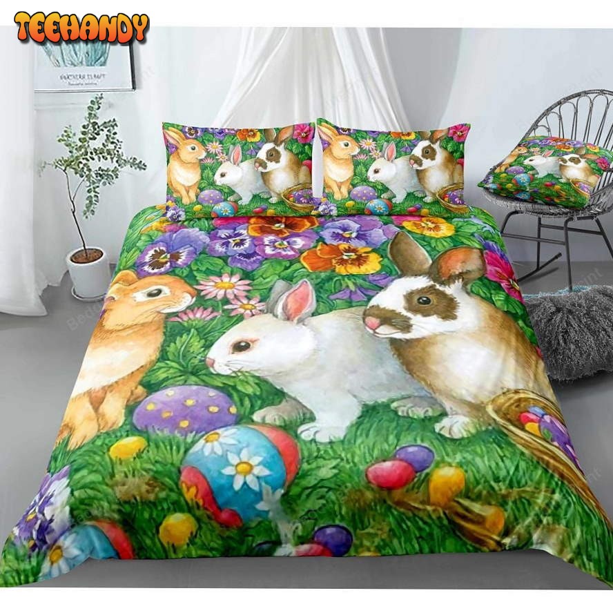 Easter Bunny In Flower Garden Bedding Set