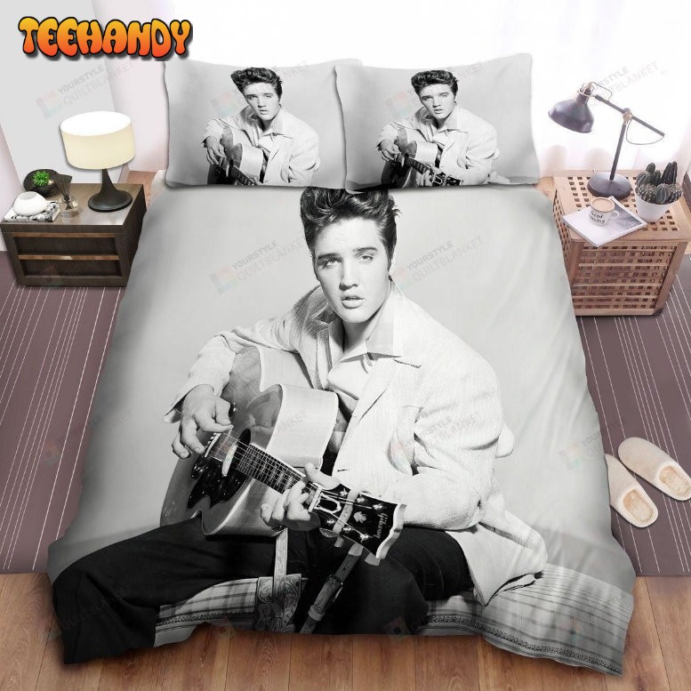 Elvis Presley With Guitar In Black And White Photograph Duvet Cover Bedding Set