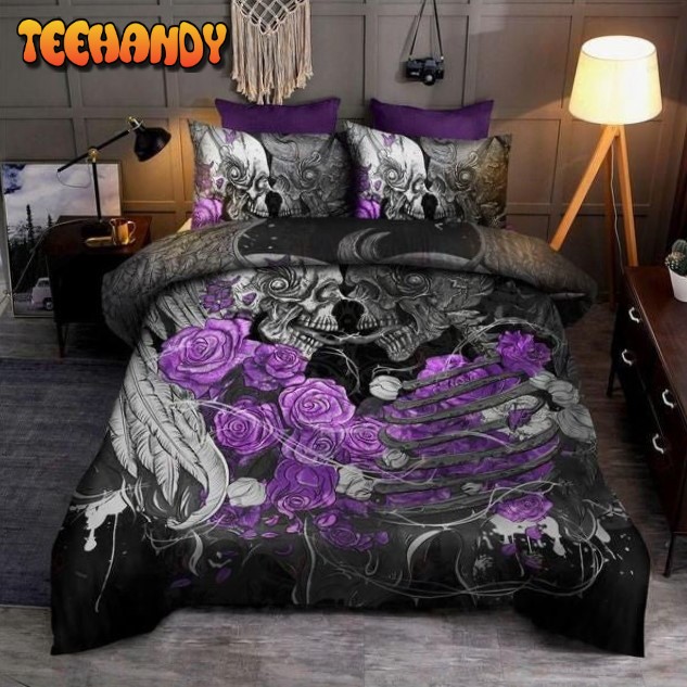 Eternal Skull Love Purple Roses Duvet Cover Bedding Sets