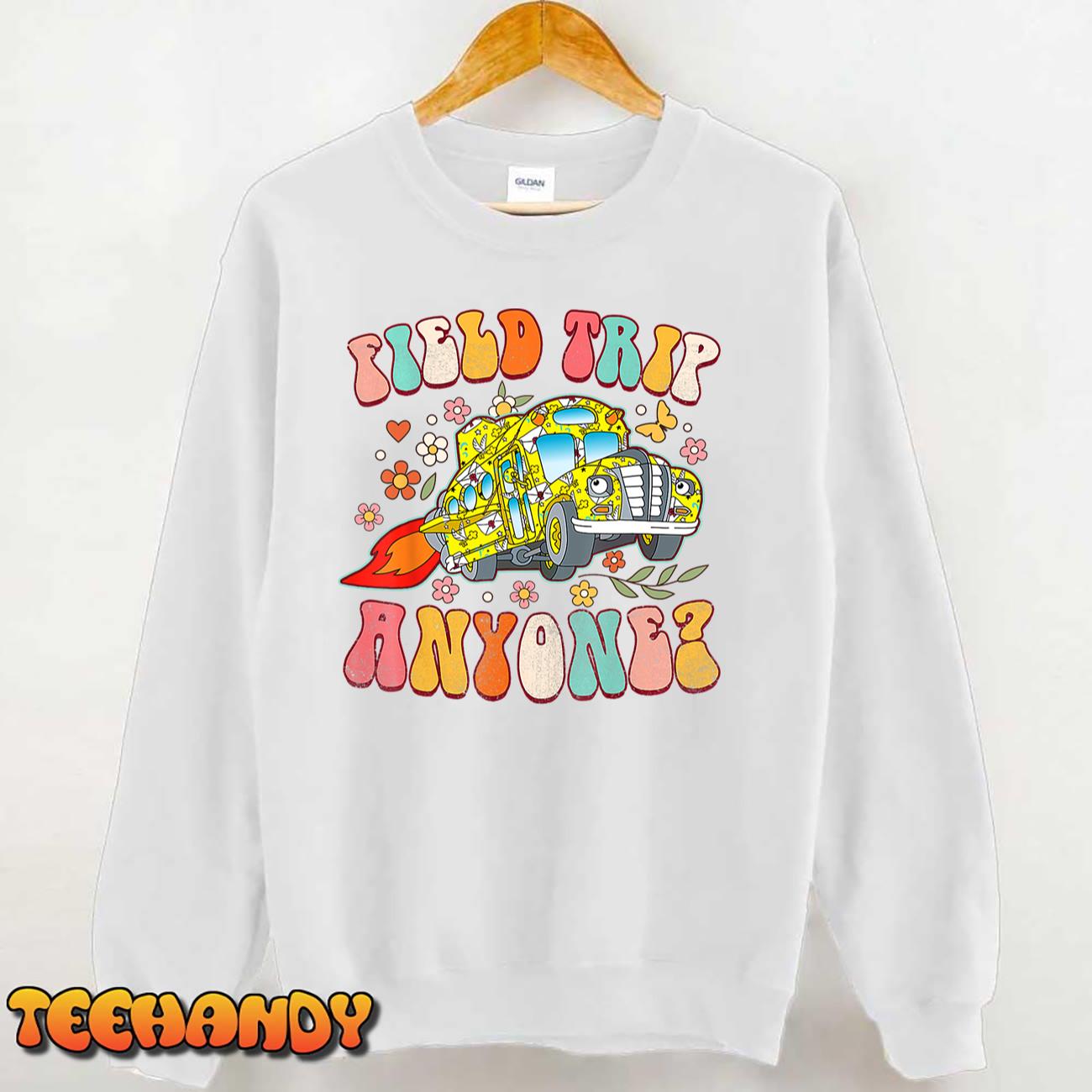 Field Trip Anyone Groovy School Bus Driver Yellow Bus T-Shirt