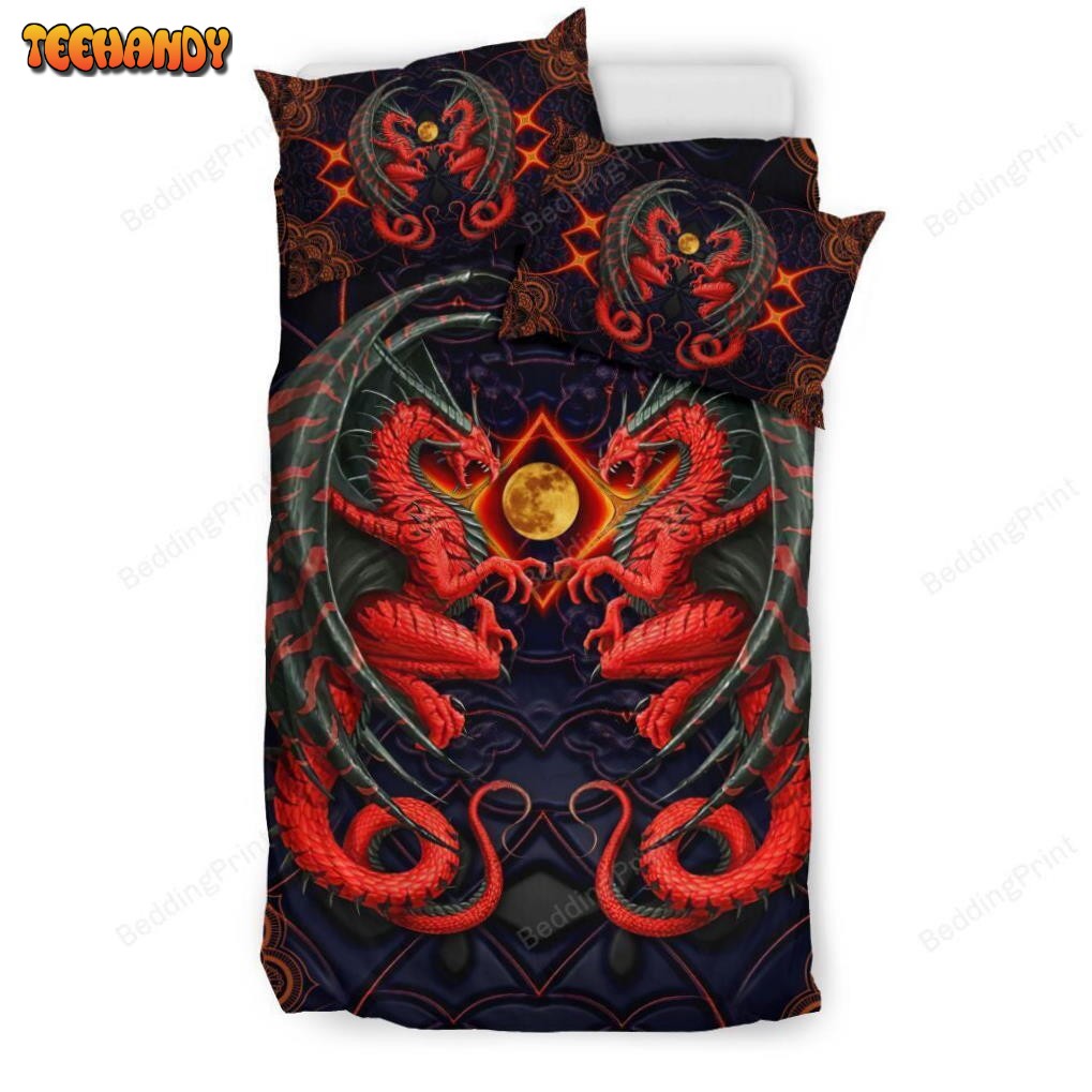 Fire Dragon And moon Mandala Bedding Sets