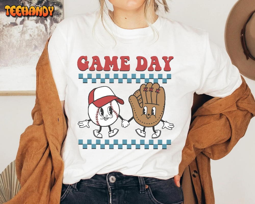 Game Day Retro Baseball Cartoon 70s Groovy Shirt, Groovy Baseball Design Shirt