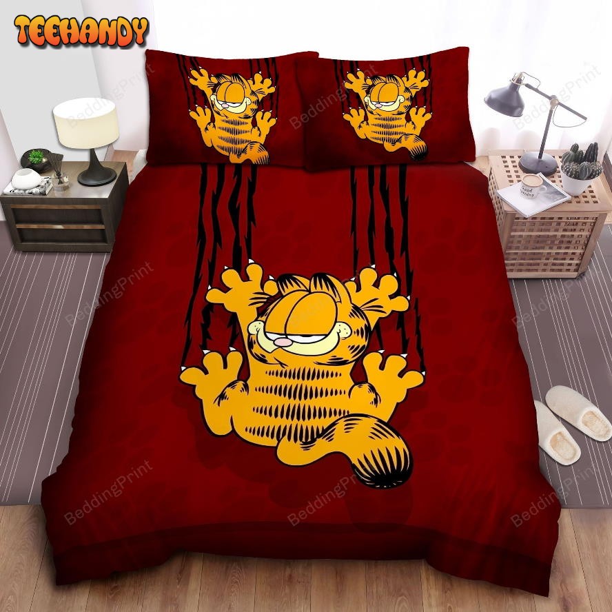 Garfield Scratching On The Red Background Duvet Cover Bedding Sets