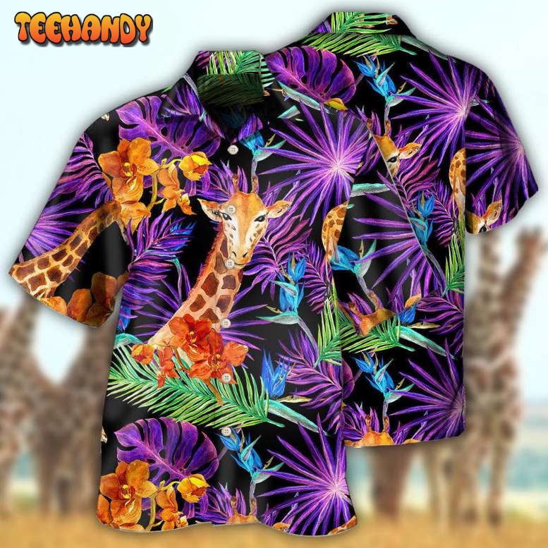 Giraffe Tropical Leaf Hawaiian Shirt