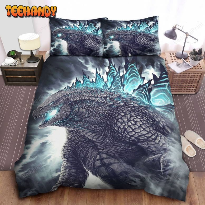 Godzilla With Blue Atomic Power Illustration Duvet Cover Bedding Set