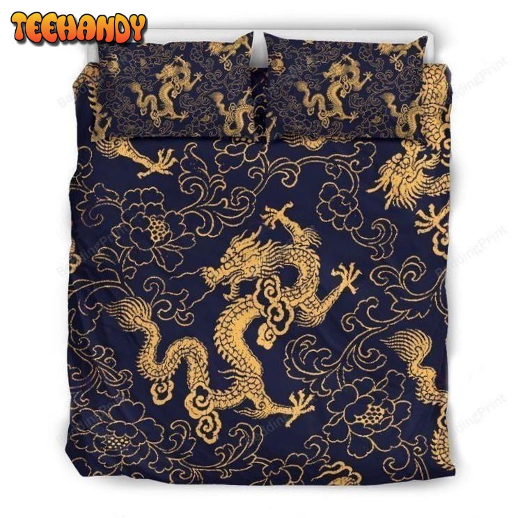 Gold Japanese Dragon Duvet Cover Bedding Sets