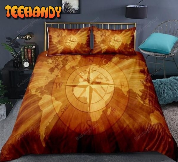 Gold World Map Compass Duvet Cover Bedding Sets