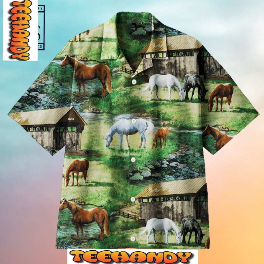 Grass Eating Horse Hawaiian Shirt