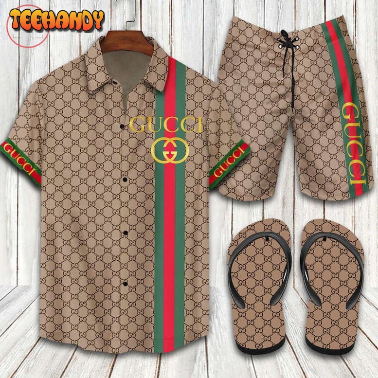 Gucci 2022 Luxury Brown Hawaiian Shirt And Shorts