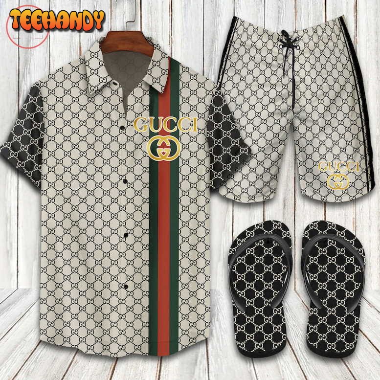 Gucci Logo Pattern Hawaiian Shirt And Shorts